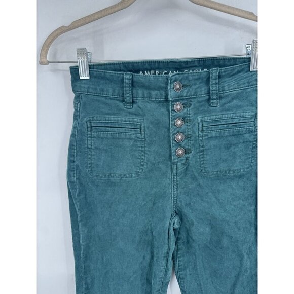 American Eagle Super High Rose Flare Women 0 Forest Green Retro Preppy Western - Picture 9 of 11